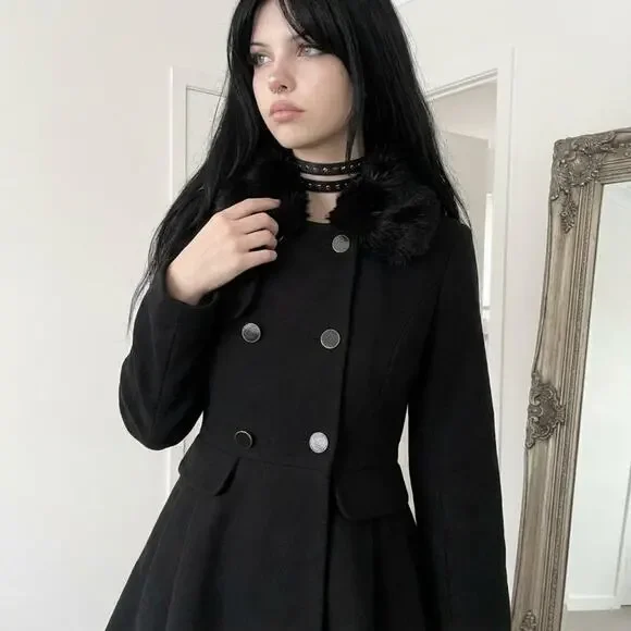 Vintage Wool Military Napoleon Jacket Black Fitted Indie Sleaze 90s Vamp - Picture 7 of 7